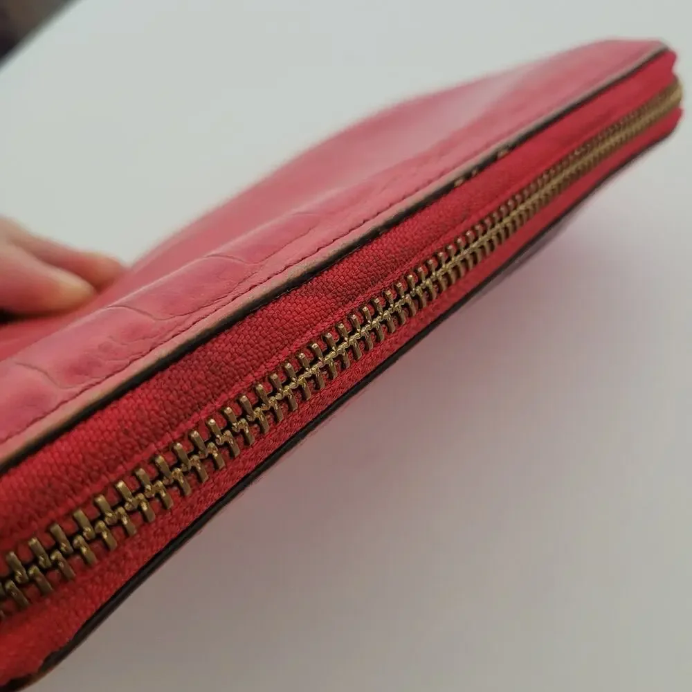 Coach‎ Leather Wallet Croc Salomon Red Zip Around Large Clutch Geniue Leather